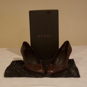 Gucci Guccissima Scar/ Pelle's Cuoio Heels in Chocolate Leather - 9B